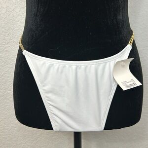 NWT Betty Jade high waisted sz Large white with gold chain at hips swimwear